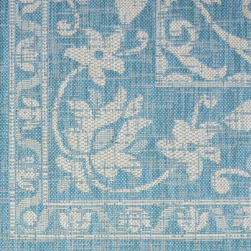 Gertmenian Paseo Ryoan Oasis Aqua/Ivory Traditional Medallion Flatweave Indoor/ Outdoor Area Rug