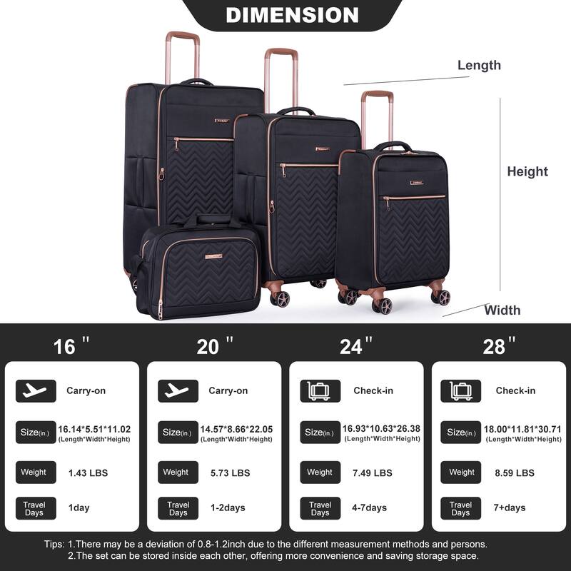 4-Piece Set (16/20/24/28) ,Softshell Suitcase Spinner Wheels Terylene Lightweight Luggage Sets