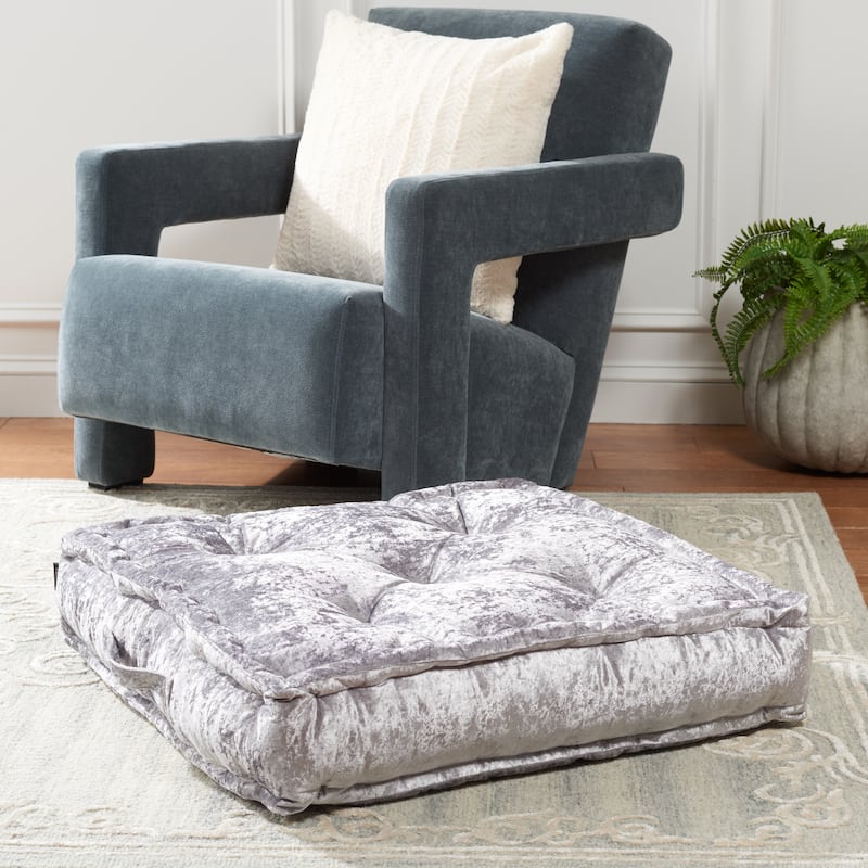 SAFAVIEH Crescenza Square Tufted Velvet Floor Pillow - Silver - 24Wx24L