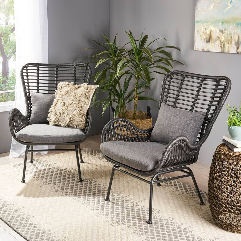 Montana Indoor/Outdoor Wicker Club Chairs with Cushion (Set of 2) by Christopher Knight Home