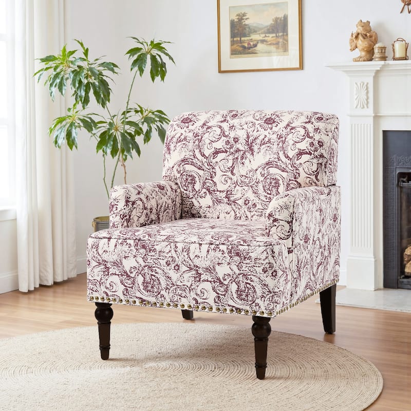Linen Accent Chairs Nailhead Trim Armchairs with Wooden Legs