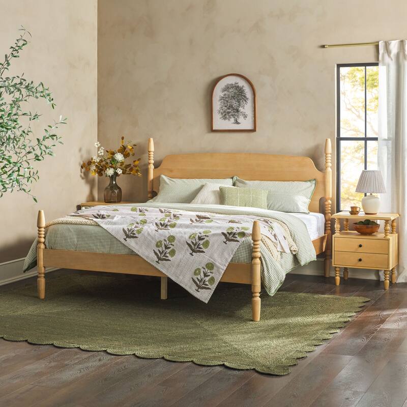 Walker Edison Spindle King Bed with 2-Drawer Nightstands Bedroom Set