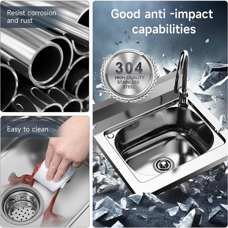 Free Standing Stainless Steel Utility Sink, Commercial Single Bowl Sink Set with Faucet