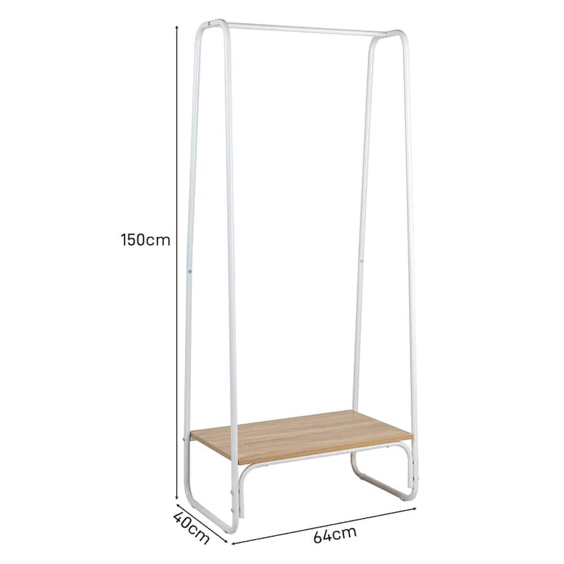 Freestanding Metal Clothing Rack with One Wood Shelf