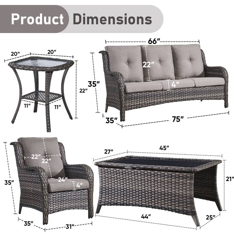 Pocassy Outdoor Patio Sofa Chairs with Coffee Table