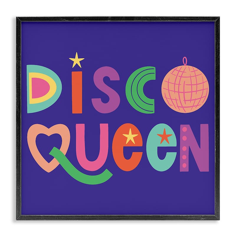 Stupell Disco Queen with Retro Letters Framed Giclee Art Design By Sazerelli Designs - 17 x 17 - Black