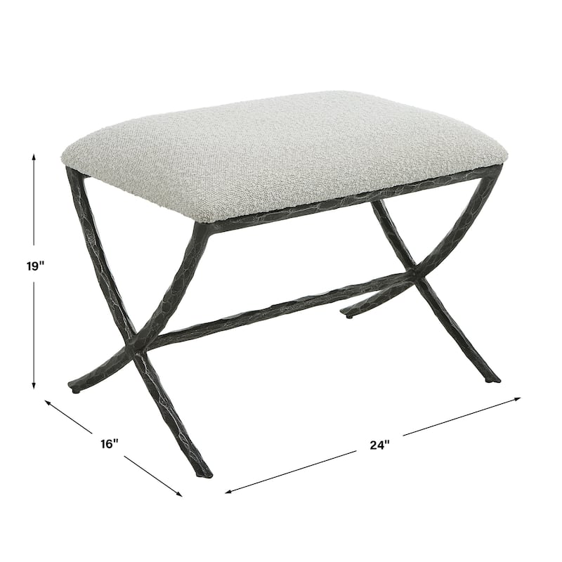 Cushioned Shearling Top Small Bench - 24" - Gray and Black