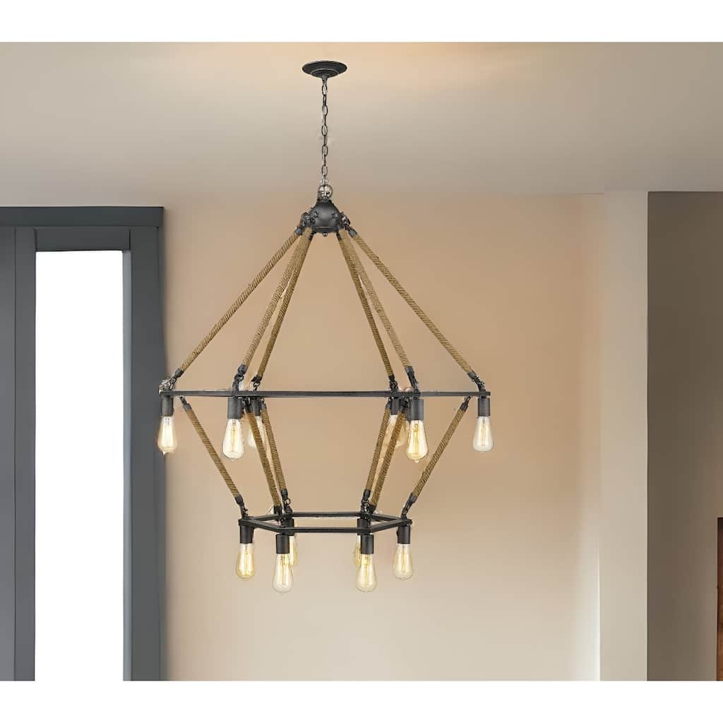 HomeRoots Brown and Black Twelve Light Metal Dimmable Chandelier - 41.13' X '43.38' X '41.13