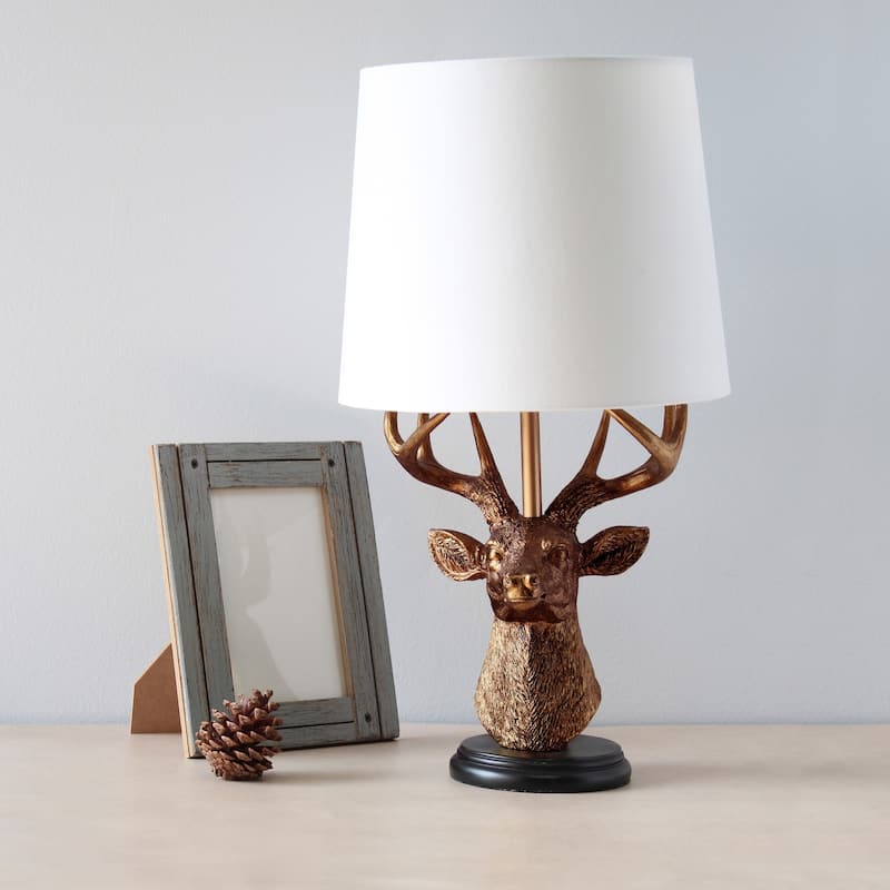 Rustic Antler Deer Table Lamp with Tapered Shade - 17.25" - Bronze and White