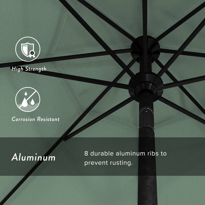 California Umbrella 9' Rd. Aluminum Patio Umbrella, Crank Lift with Push Button Tilt, Black Finish, Pacifica Fabric