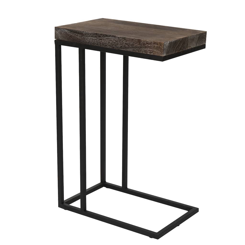 Proman Products Breeze Casual C Shaped End Table with Steel Base, Walnut, Torch Carbon finish, 16" W x 10" D x 24" H