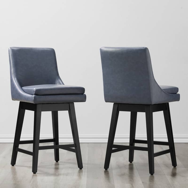 Luca Counter Height Swivel Barstool - Set of 2 - Navy Blue-Faux Leather - Counter Height