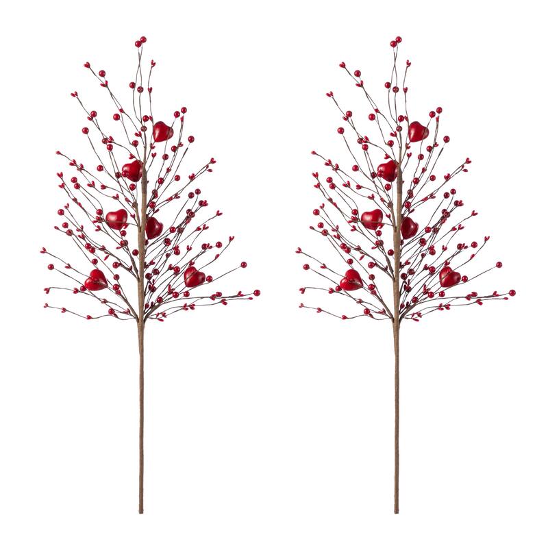 Glitzhome Set of 2 28"H Valentine's Day Berry & Heart Pick Artificial Branch