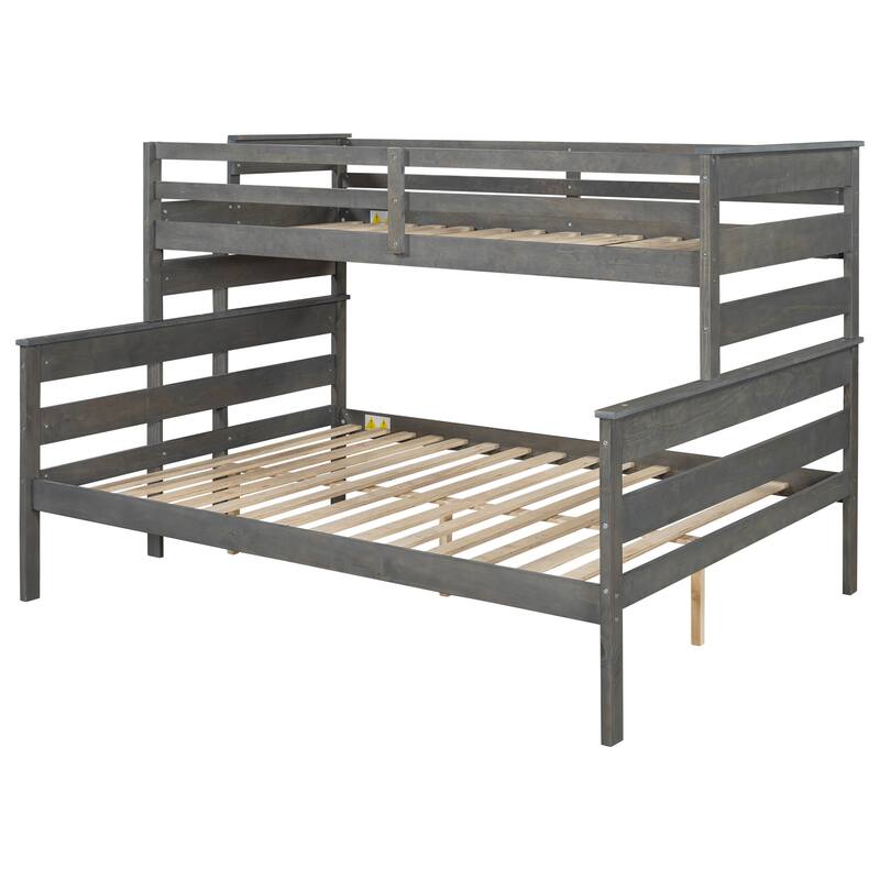 L-shape Bunk Bed with Ladder and Guardrail, Wood Twin XL over Queen Bunk Bed with Under-bed Storage Space for Kids Teens