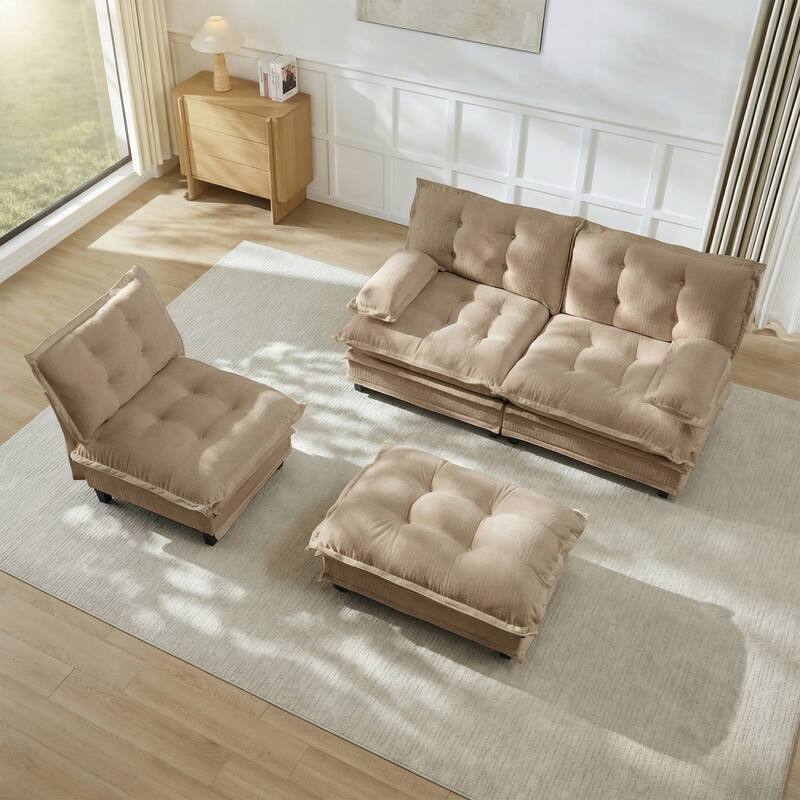 107.8" Chenille Sectional Sofa with Movable Ottoman