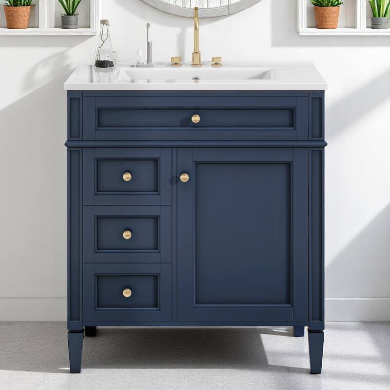 30" Bathroom Vanity with Sink - MDF and Solid Wood Cabinet, Roman Legs,Undermount Ceramic Sink,Freestanding Cabinet - dark Blue - 30" Ceramic,Solid Wood+MDF