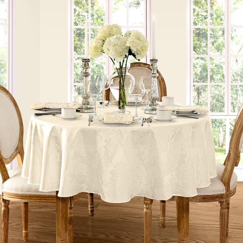 Elrene Barcelona Damask Elegant Fabric Tablecloth - 60" w x 84" l oval - Antique