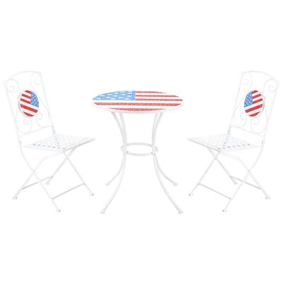 3-Piece Folding Patio Bistro Set with USA Mosaic Table and Chairs - Ideal for Balcony, Backyard, Poolside
