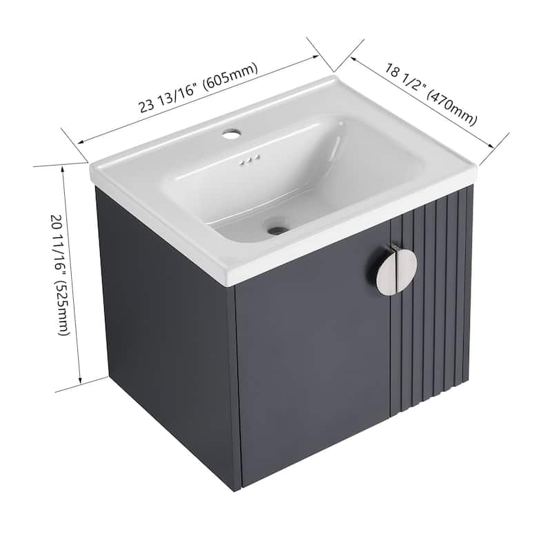24 inch Wall Mounted Bathroom Vanity Set with Integrated Ceramic Sink