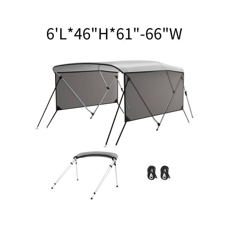 3 Bow Bimini Tops for Boats with Mesh Sidewalls Support Poles