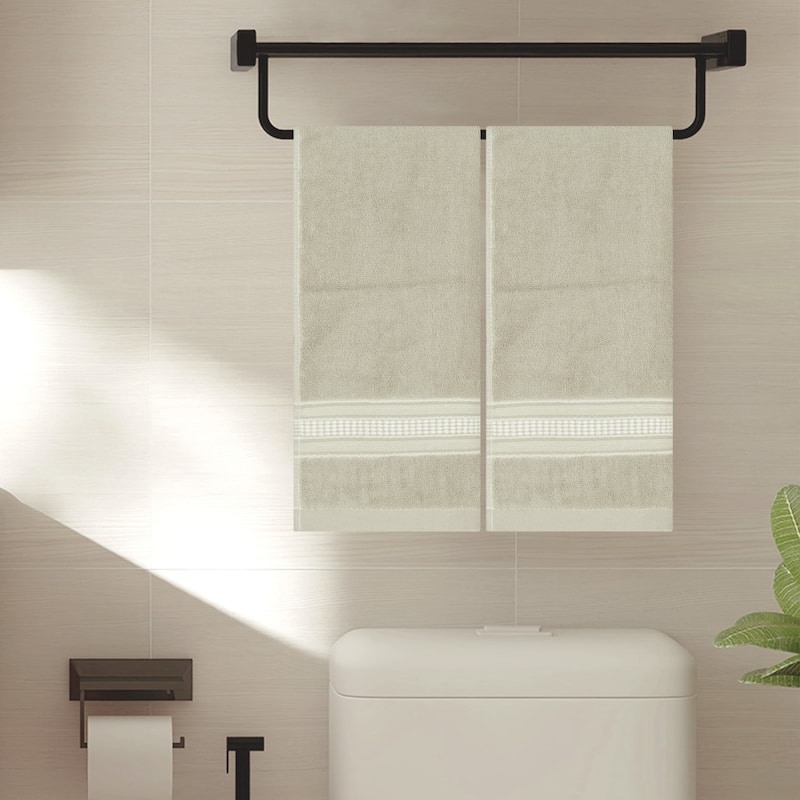 2 Pack Plaid Pattern Hand Towels, Comfort and Quick Drying Towel for Bathroom, Travel, Camp 14" x 30" - Light Brown