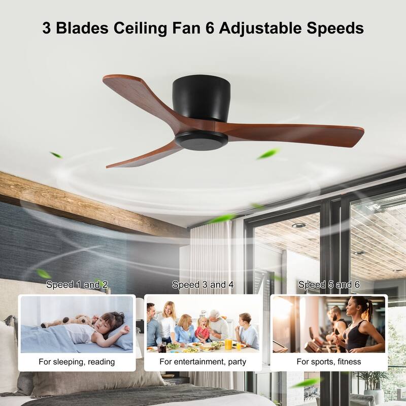 42-Inch Flush Mount Ceiling Fan with Dimmable LED & Remote - 42