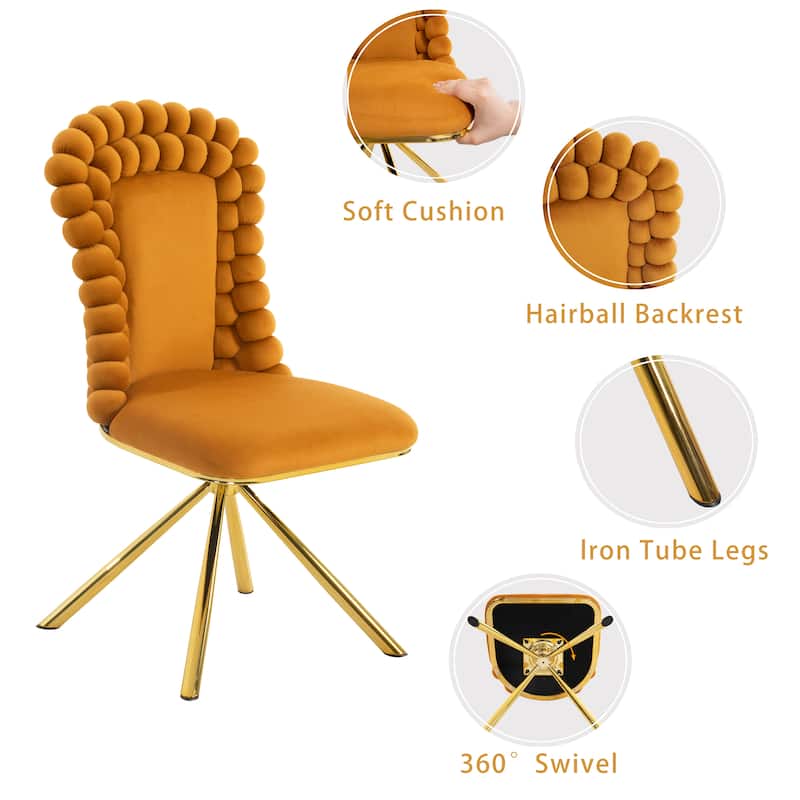 2-Piece Vanity Chair Dining Chairs, Velvet Accent Chairs Swivel Chair with Ball-Shaped Backrest