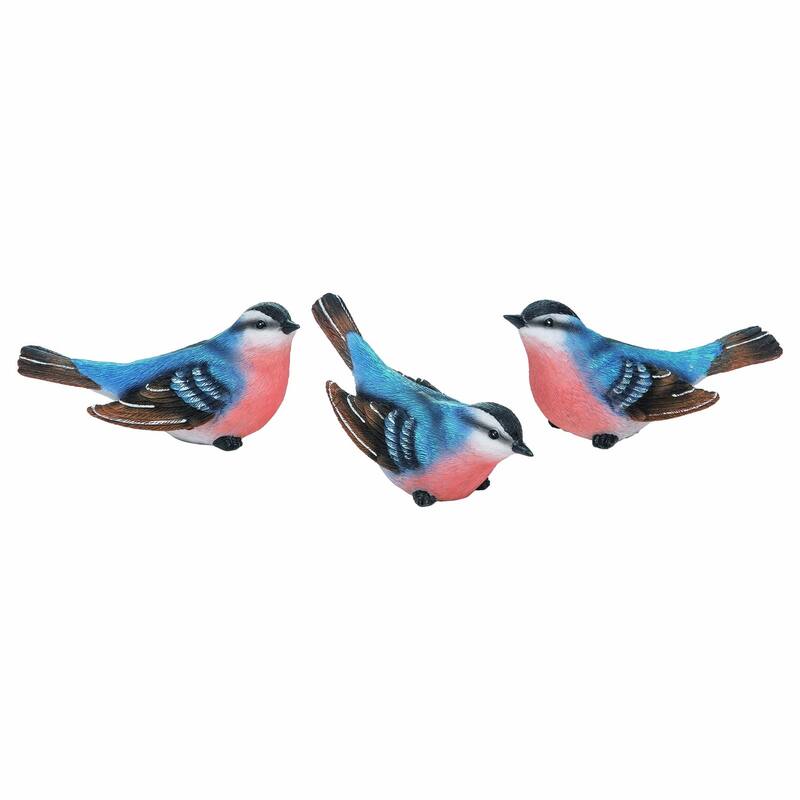 Transpac Large Resin Blue & Coral Bird Set of 3 Spring Home Decorations