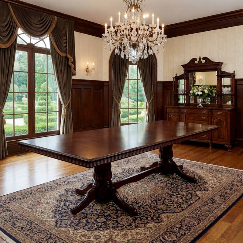 Traditional 118 Inch Rectangular Extendable Dining Table, Expresso Brown Finish Solid Rubberwood - Expresso Brown