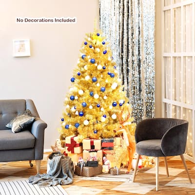 Gymax 6FT Tinsel Christmas Tree Artificial Hinged w/ Metal Stand - See Details