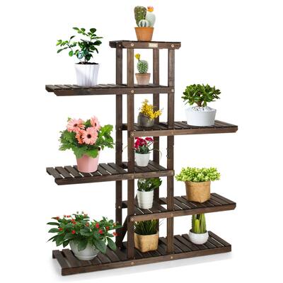 Gymax Wood Plant Stand 6 Tier Vertical Shelf Flower Display Rack - 40'' x 10'' x 48''