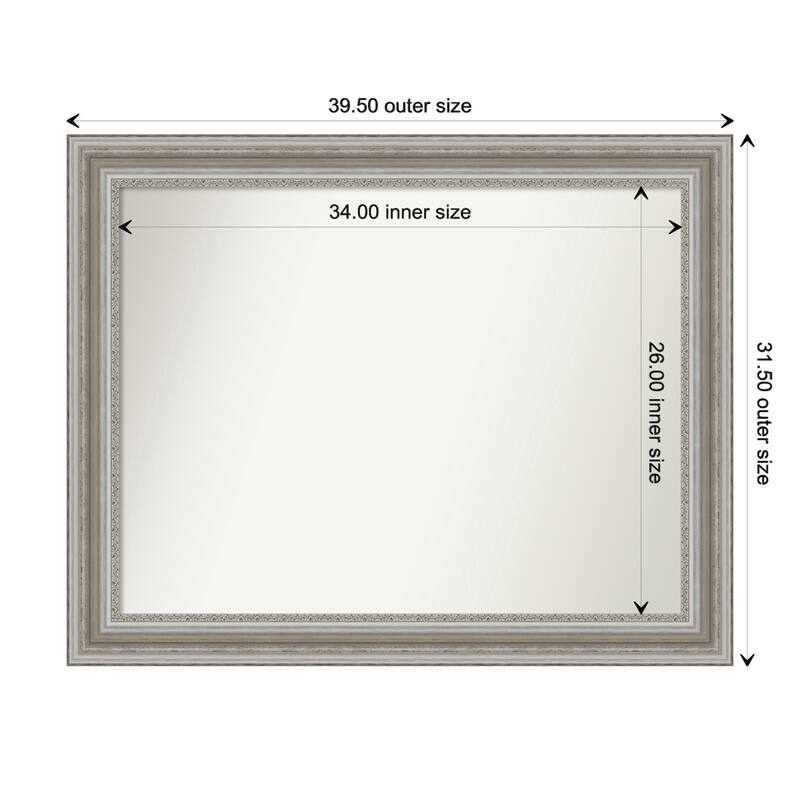 Parlor Silver Framed Non-Beveled Custom Wall Mirror, Bathroom Vanity Mirror - Outer Size: 39.5 x 31.5