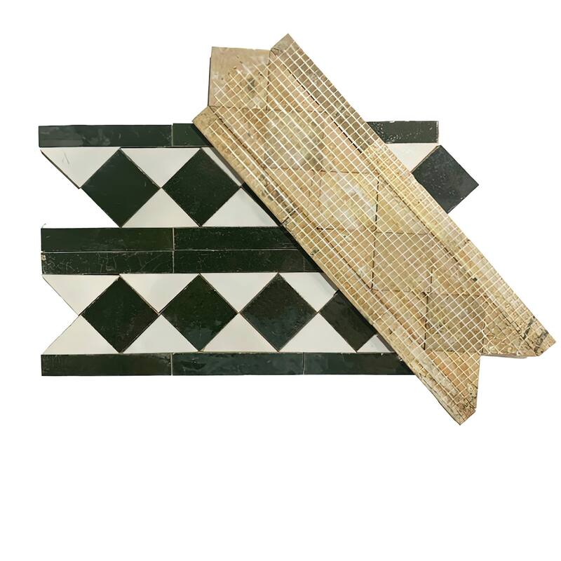 Contemporary Zellige Border, 12" x 3 3/4" x 1/2", Hunter Green/White