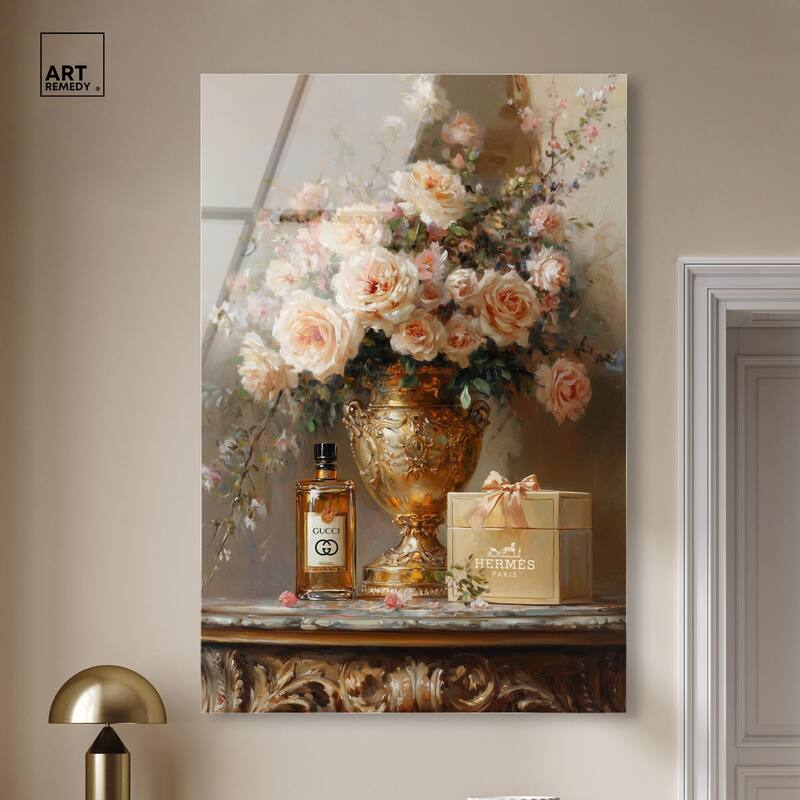 Classical Vase Tans and Floral Acrylic by Art Remedy, Ready to Hang