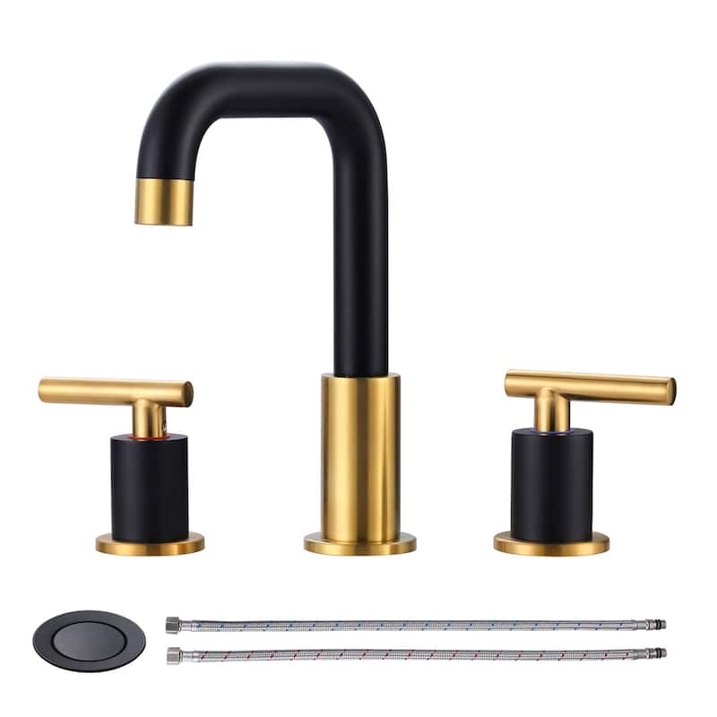 WOWOW 8-inch Dual Handle Widespread Bathroom Faucet - Gold and Black