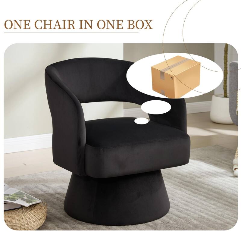 Velvet Swivel Barrel Chair, Accent Chair Armchair with Rotation Club Chair & Curved Ergonomic Back