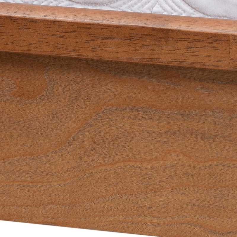 Ash Walnut Wood and Rattan King Platform Bed with Spacious Underbed Storage and Classic Geometric Headboard