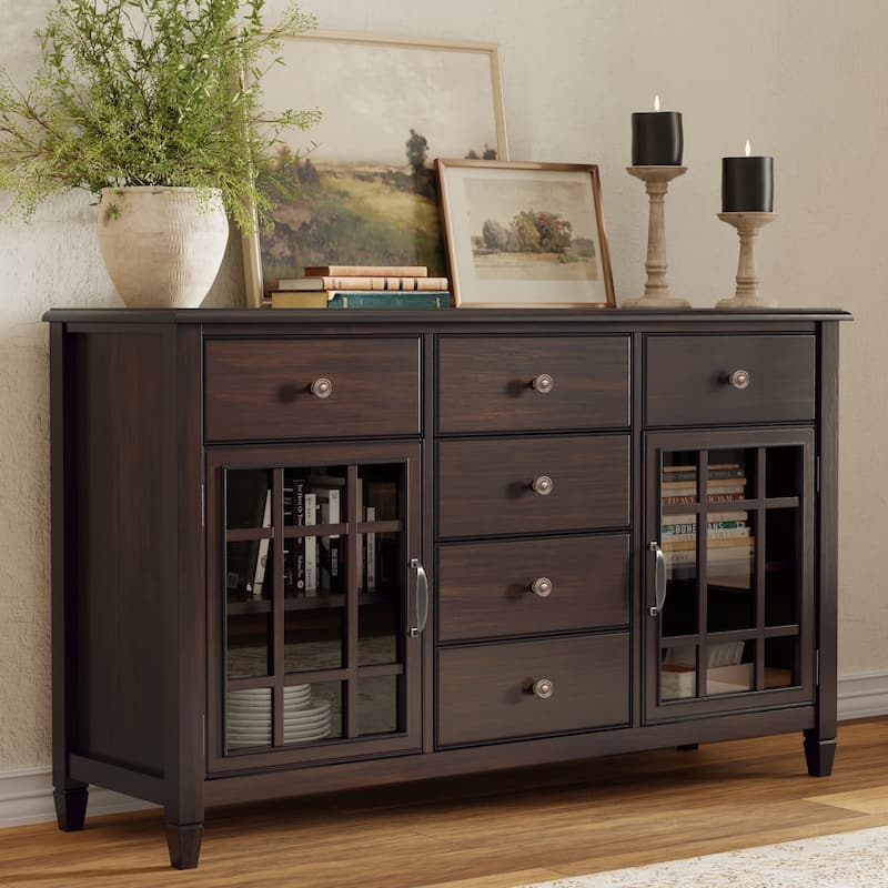 WYNDENHALL Hampshire SOLID WOOD 60 inch Wide Rectangle Traditional Sideboard Buffet - 18 "d x 60" w x 36" h