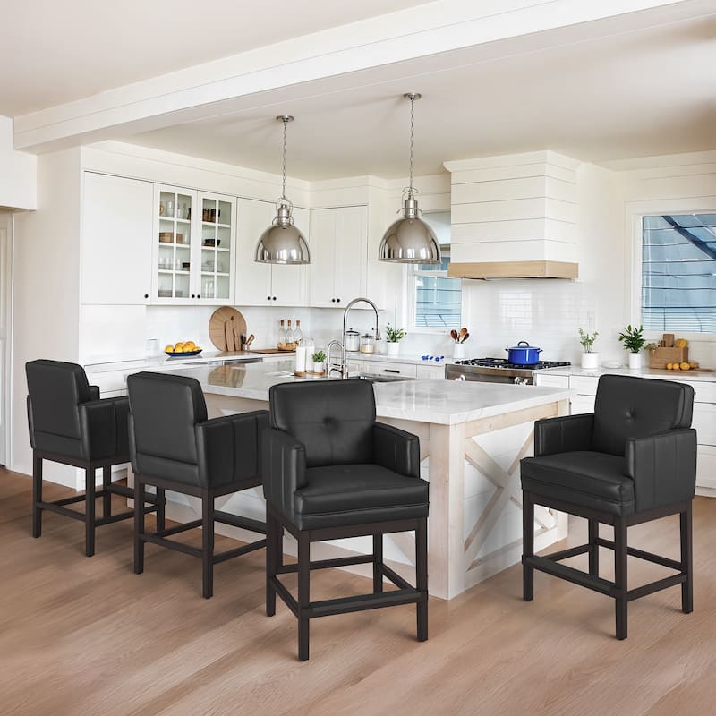 27 in. Counter Height Upholstered Bar Stools Modern Barstools with Open Arms and Wood Legs for Kitchen Islands