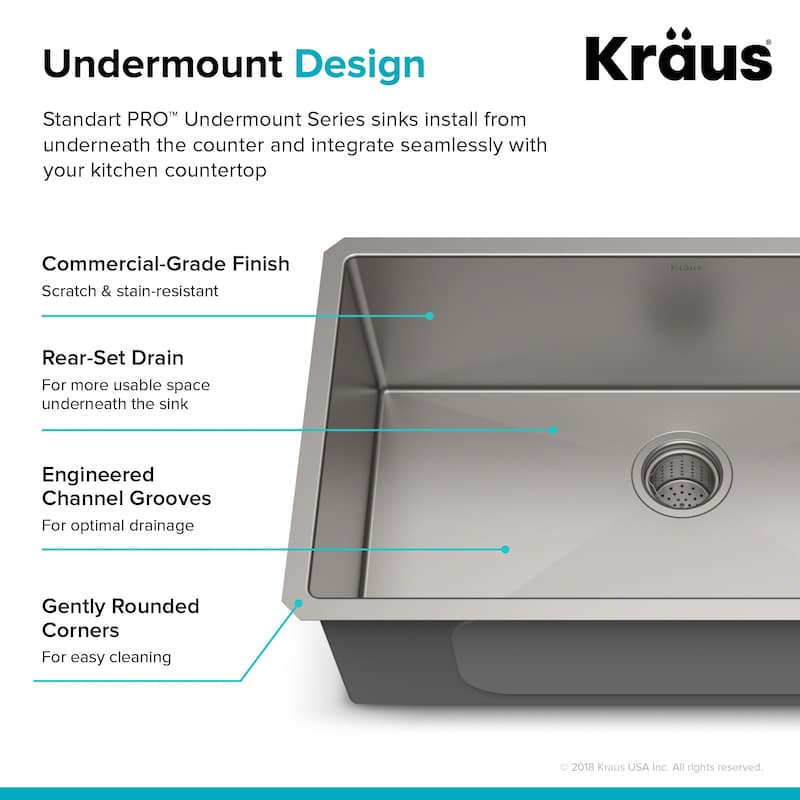 KRAUS Standart PRO Undermount Single Bowl Stainless Steel Kitchen Sink
