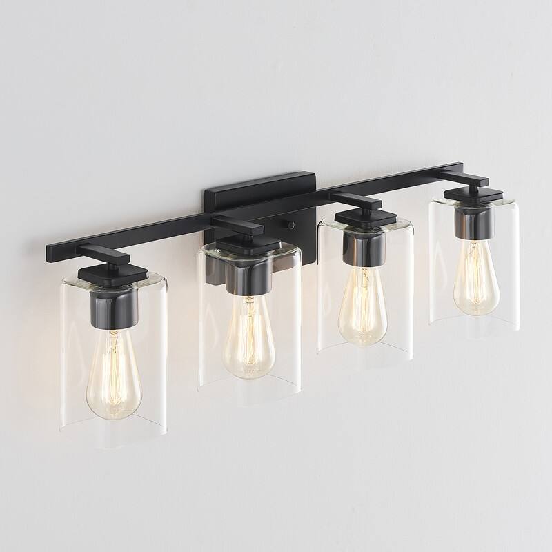KAWOTI 29.1in 4-light Black Bathroom Vanity Light with Square Glass