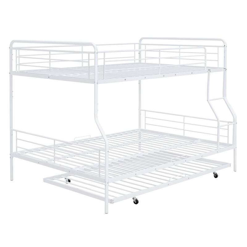 HomeRoots White Full XL Over Queen Contemporary Metal Bunk Bed With Trundle