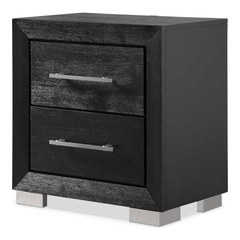 Furniture of America Alaric Modern 2-Piece Black Wood Panel Bedroom Set with LED Headboard