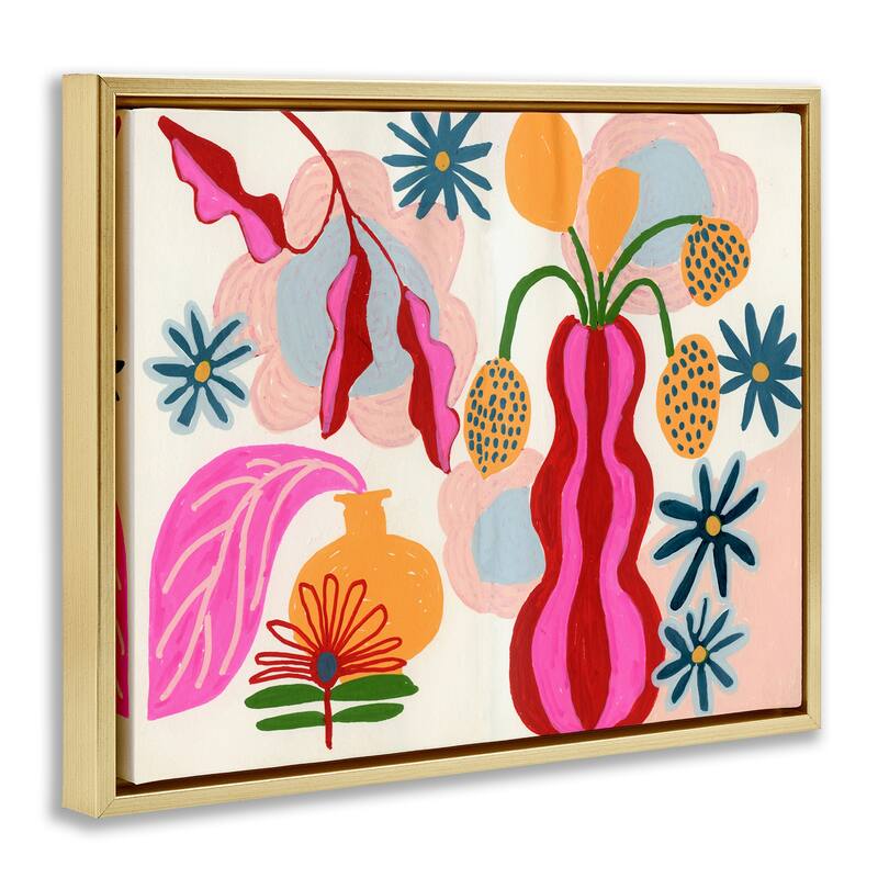 Stupell Eclectic Mod Flower Vases Framed Floater Canvas Wall Art Design By Suzanne Allard