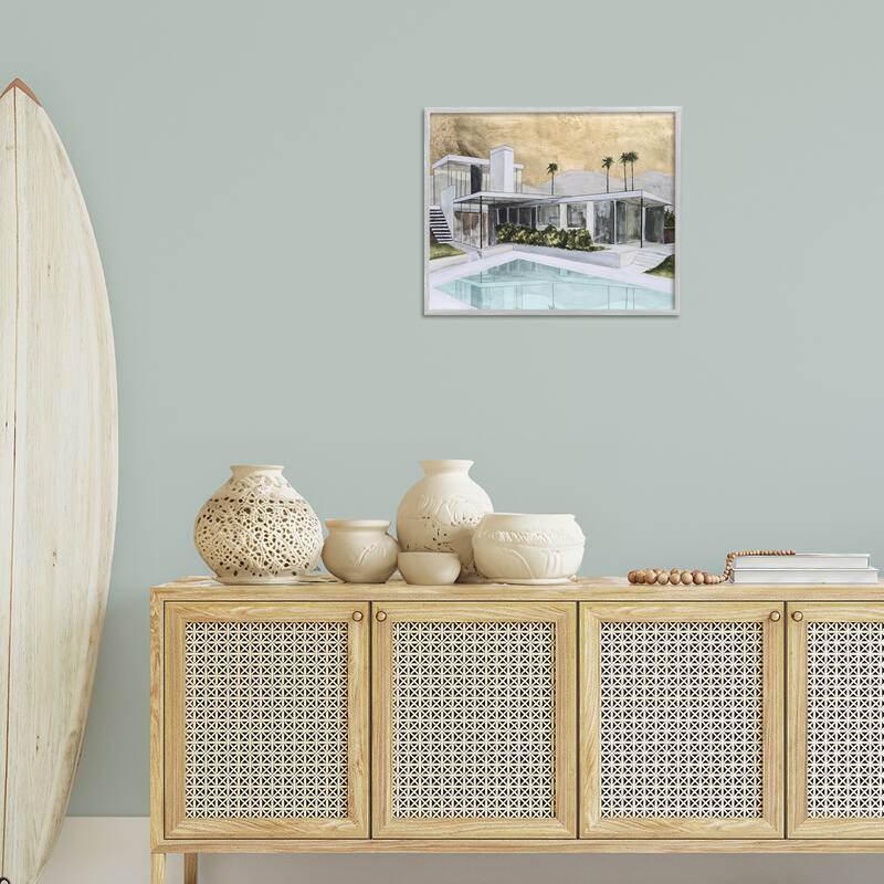 Stupell Chic Tropical Pool Yard Framed Giclee Art Design By Michael Willett