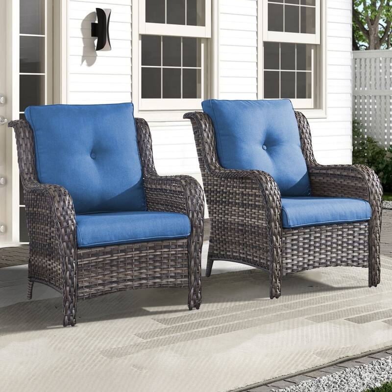 Outdoor Wicker High Back Club Chair Set of 2 - Blue - Grey