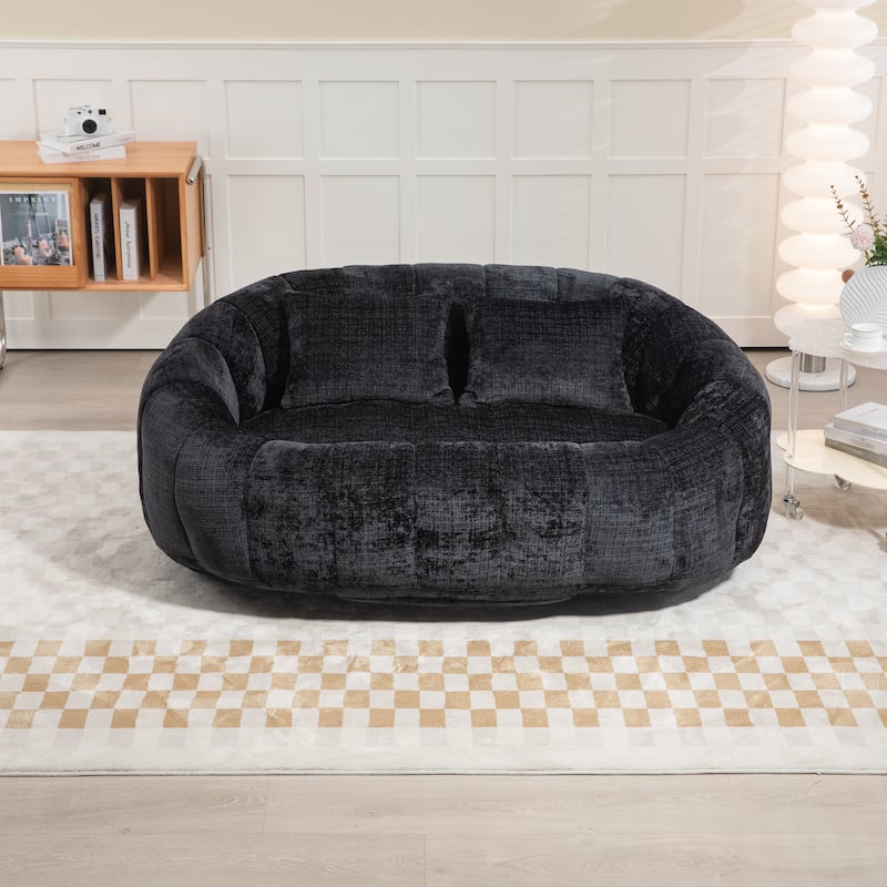 Black 59.05" Chenille High Back Loveseat Chaise Lounge Chair