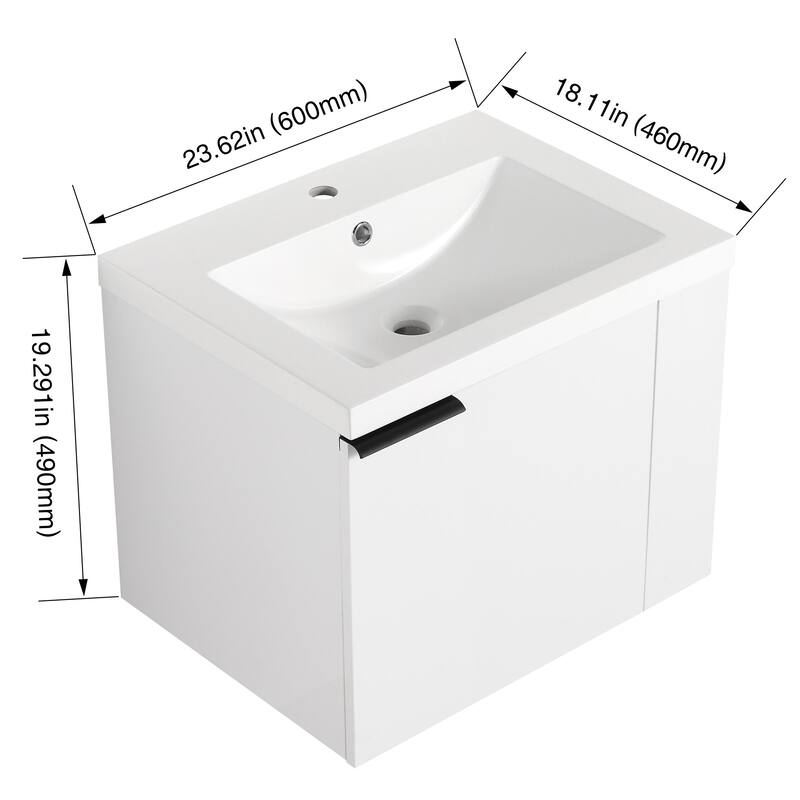 BNK 24"/48" Single Sink Bathroom Vanity with Soft Close Door and Shelf, Modern Floating Vanity