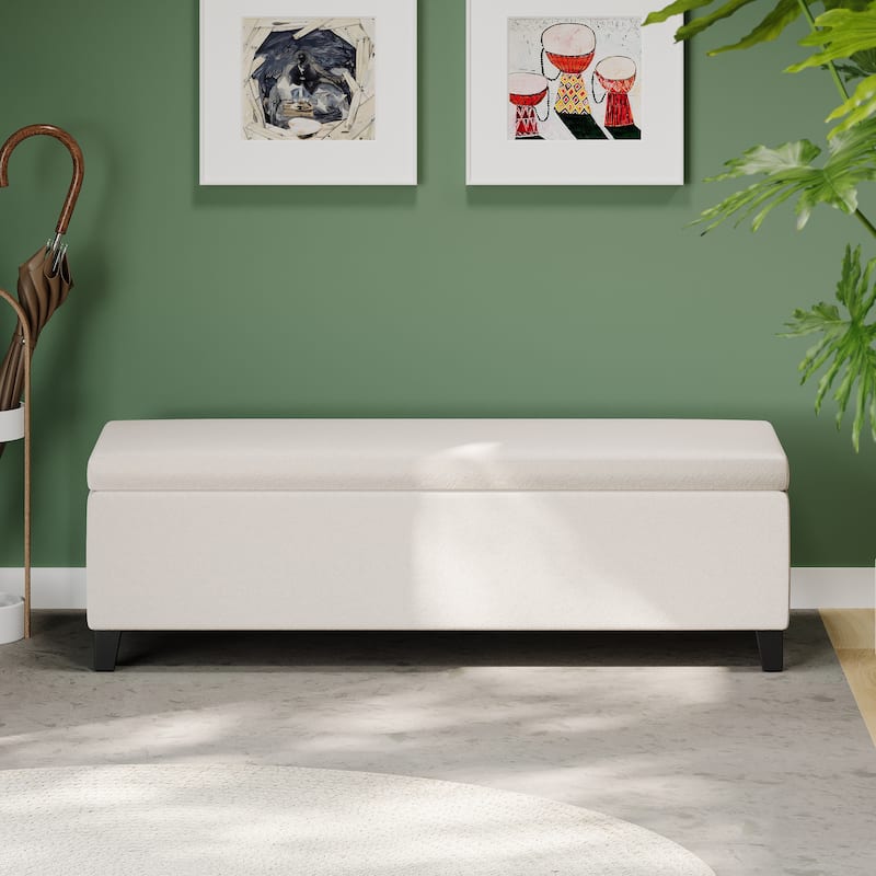 Upholstered Flap End of Bed Bench Storage Bench Accent Bench - White