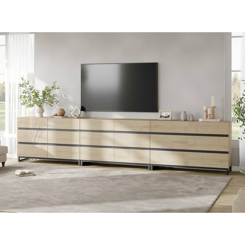 WAMPAT Modern TV Stand for TVs up to 110 inch, Entertainment Center with Drawers , Wood Media TV Console for Living Room